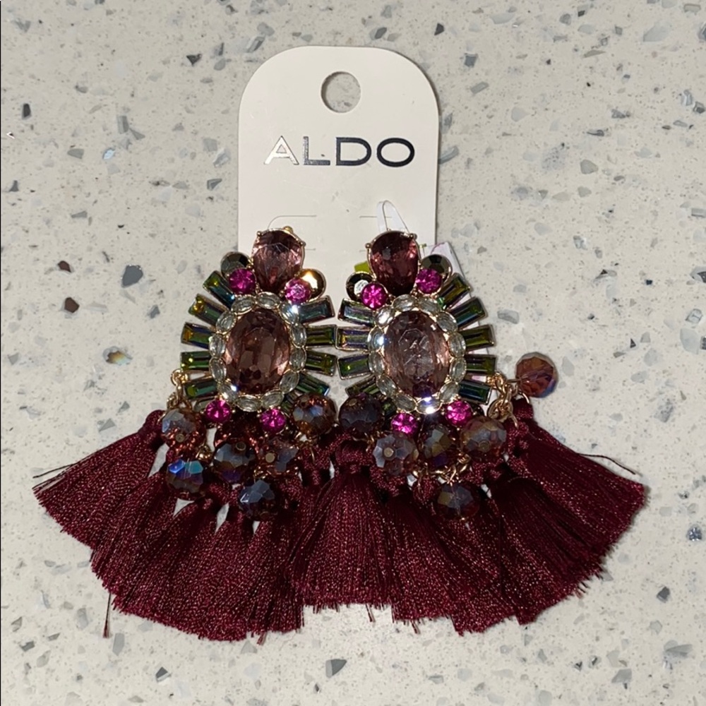 ALFI burgundy iridescent stone fringe earrings